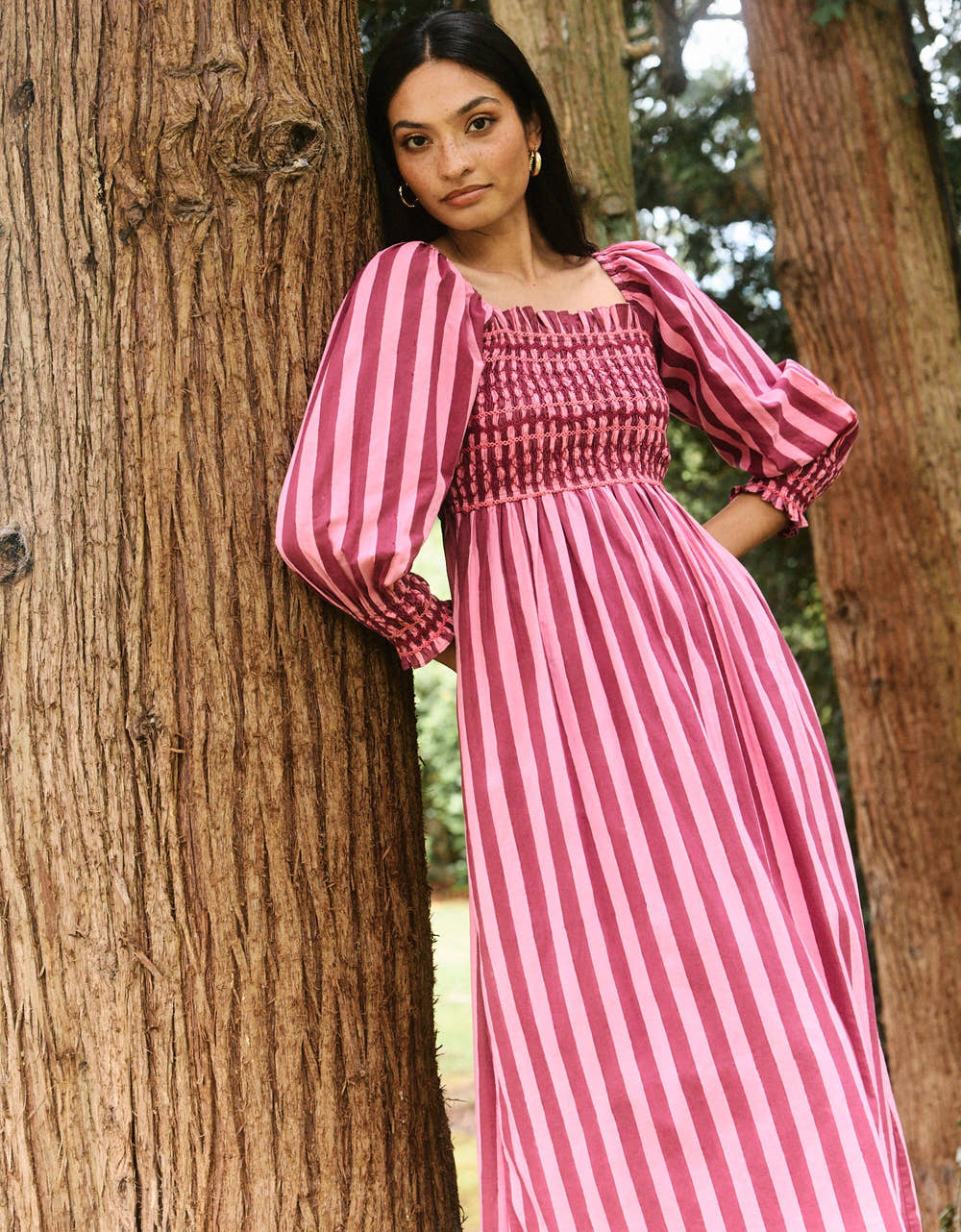 Pink City Prints Burgundy Stripe Florence Dress