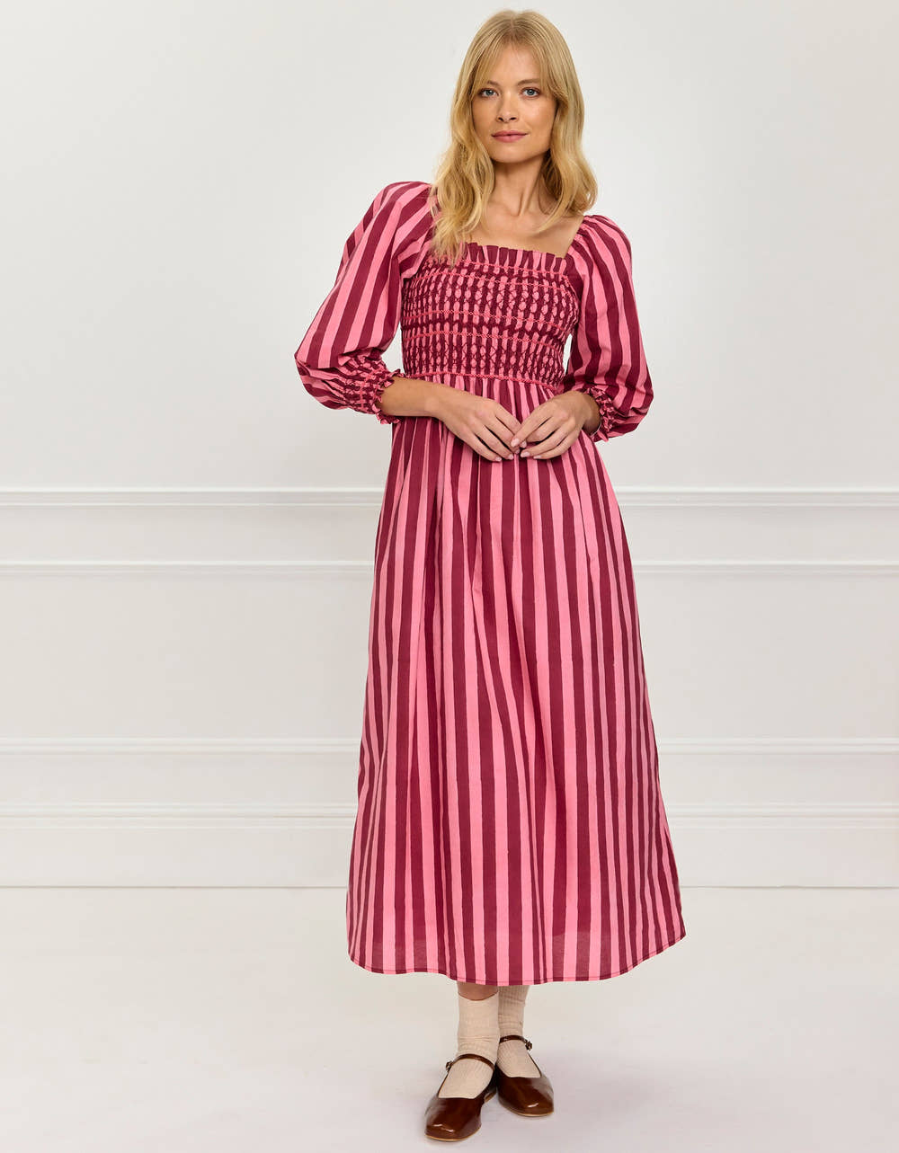 Pink City Prints Burgundy Stripe Florence Dress