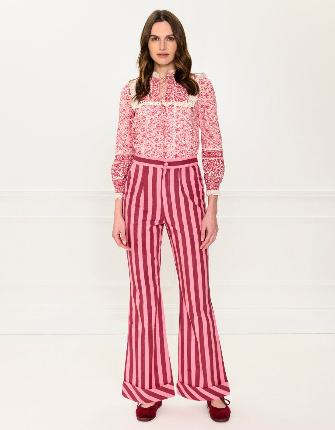 Pink City Prints Burgundy Stripe Romy Trousers