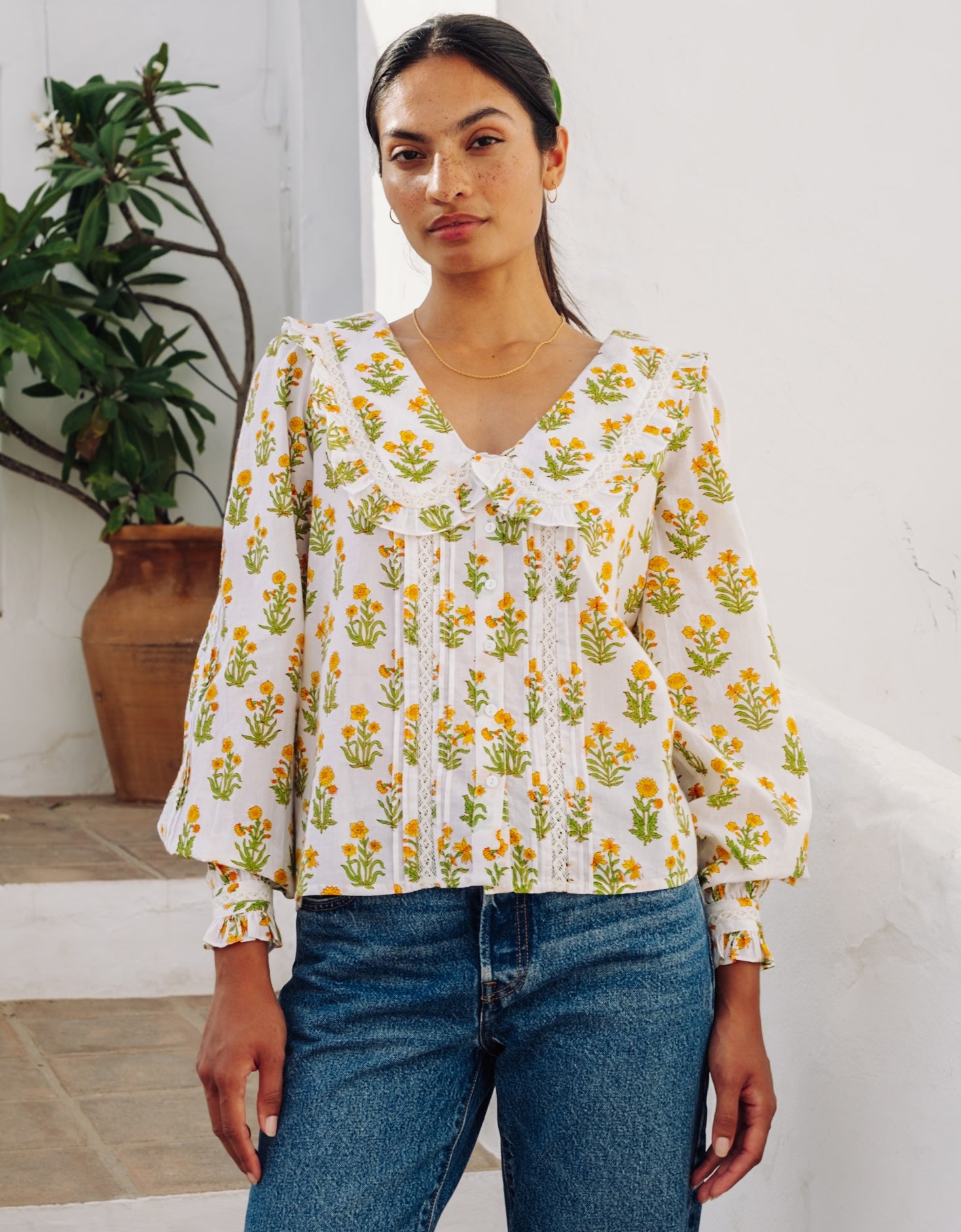 Pink City Prints Buttercup Meadow Flora Blouse