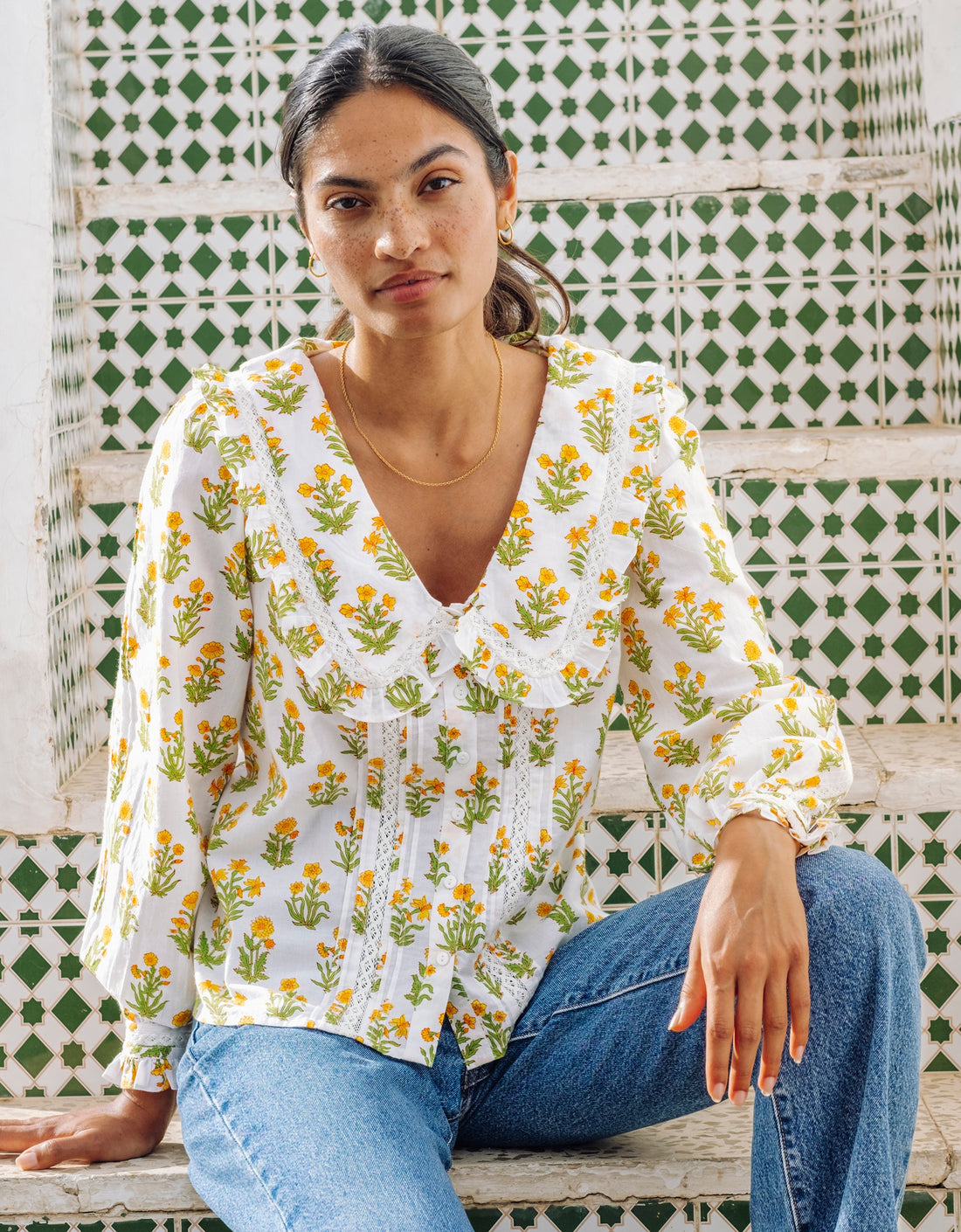 Pink City Prints Buttercup Meadow Flora Blouse
