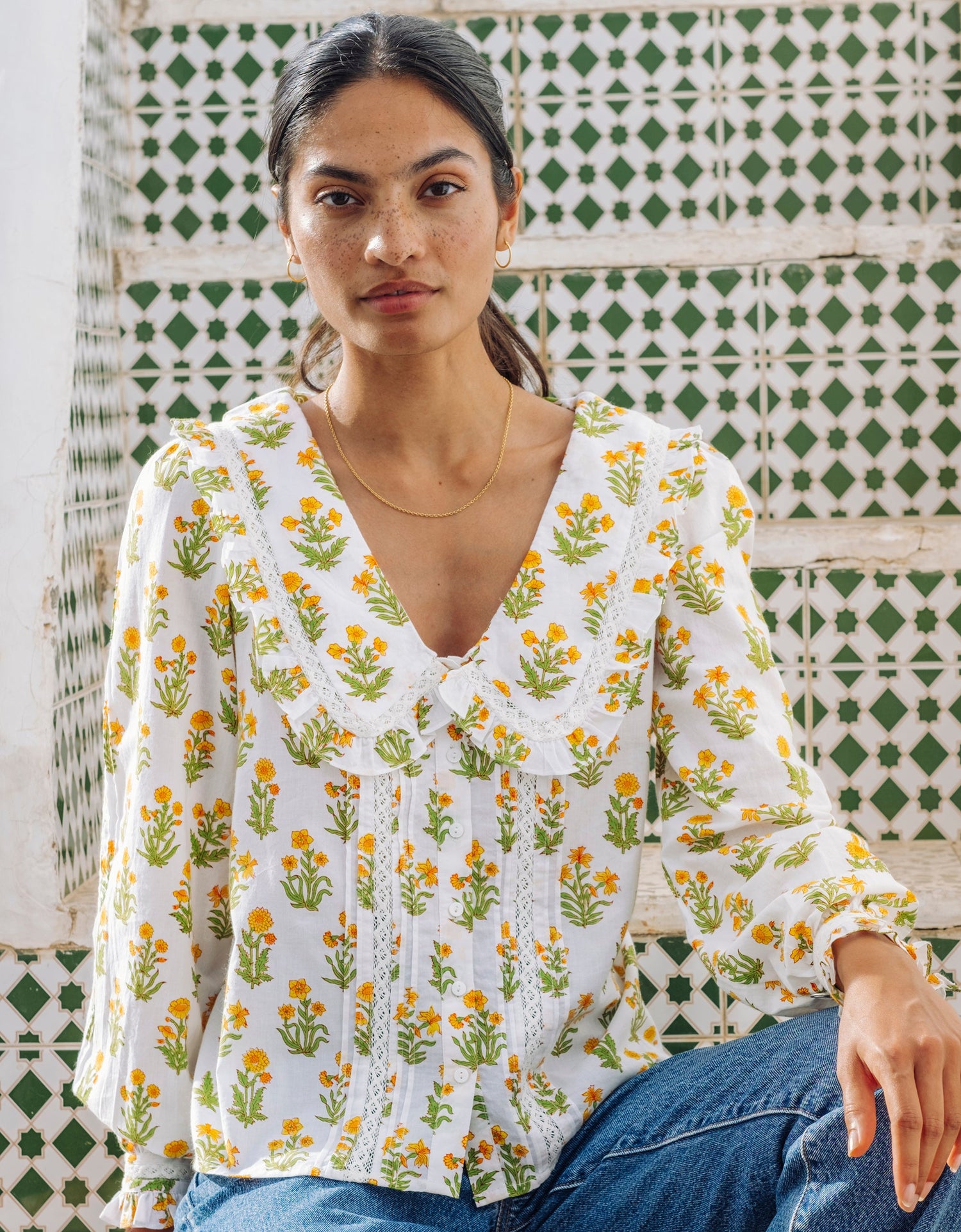 Pink City Prints Buttercup Meadow Flora Blouse