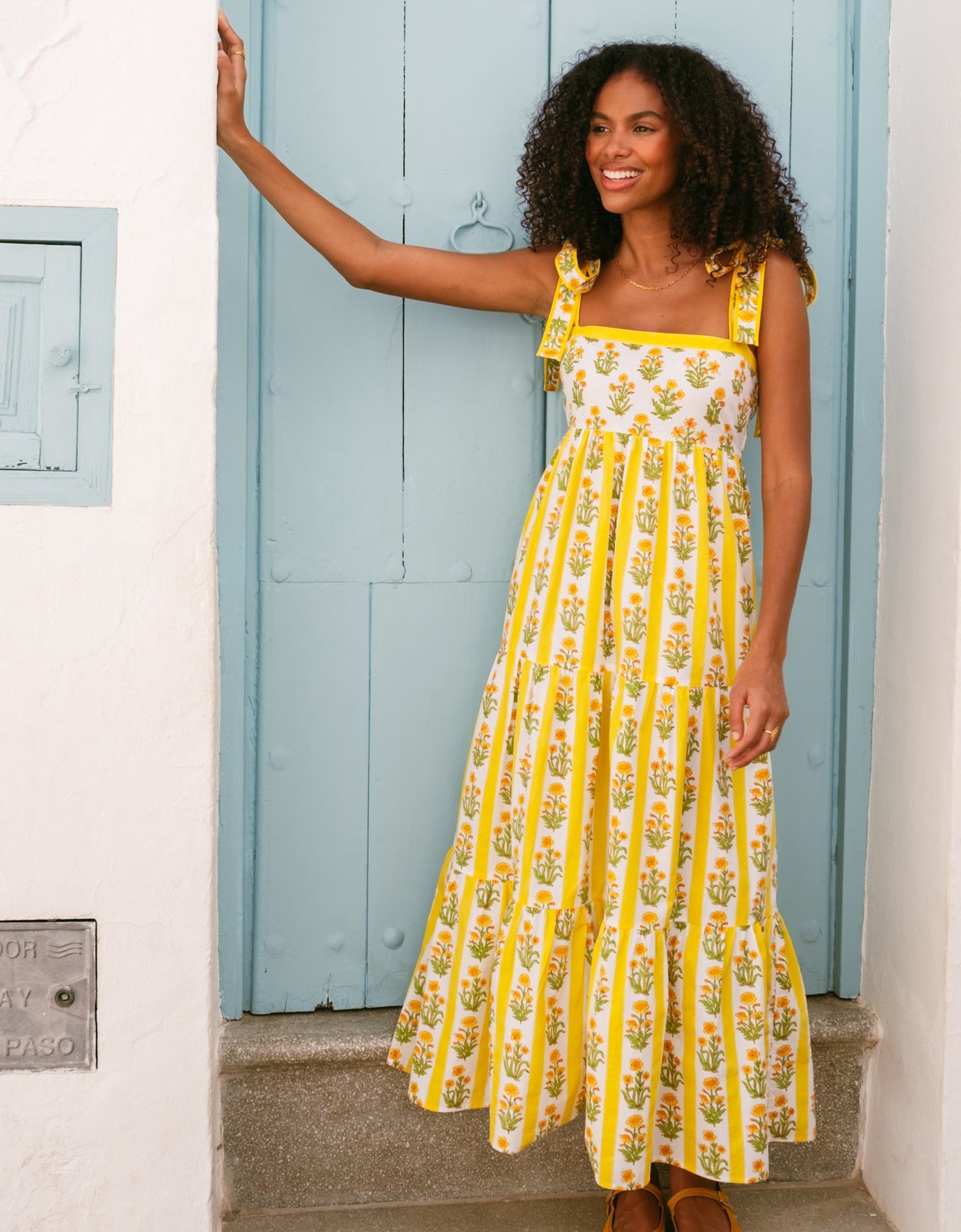 Pink City Prints Neon Striped Maxi Dress Buttercup Stripe Athens