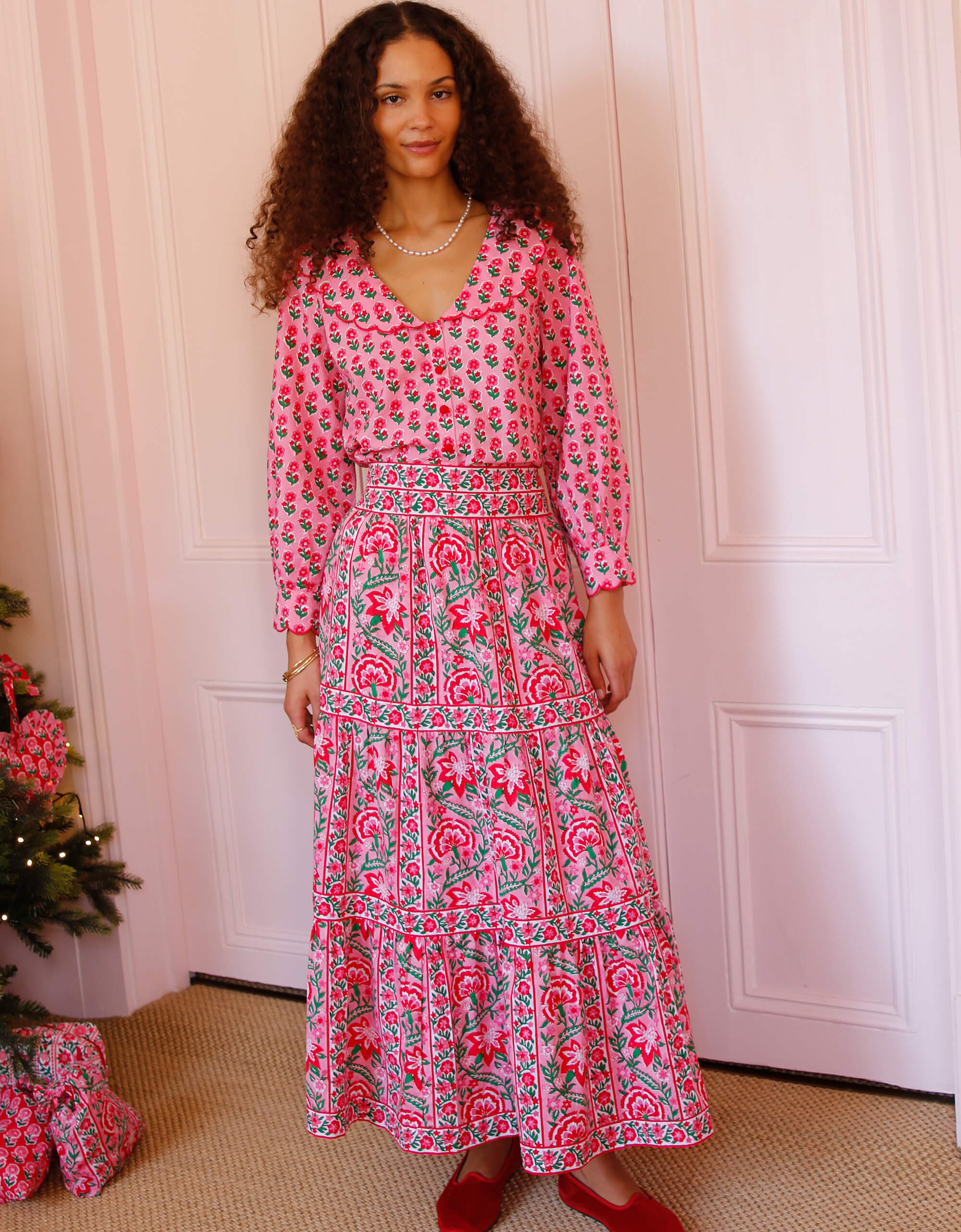 Pink City Prints Candy Cane Border Lucia Skirt