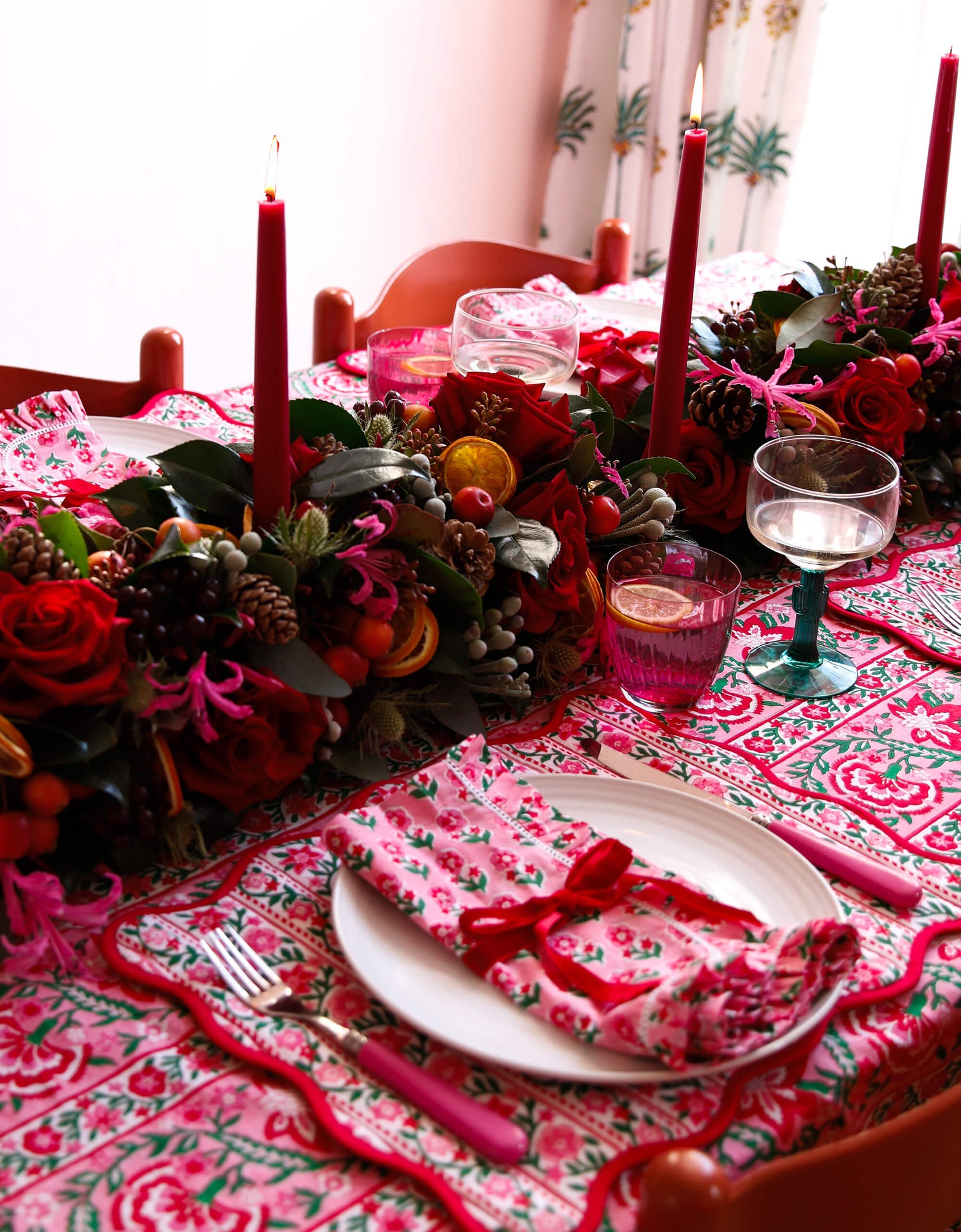 Pink City Prints Candy Cane Border Tablecloth