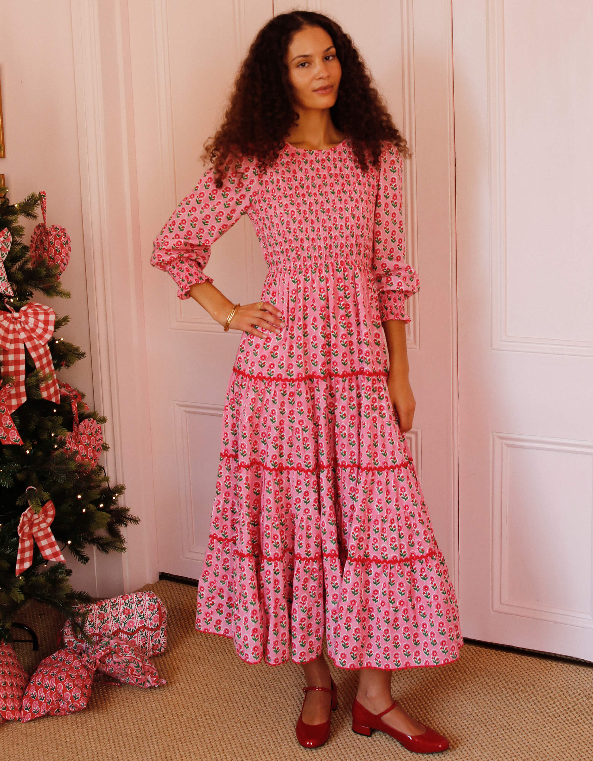 Pink City Prints Candy Cane Buta Abigail Dress