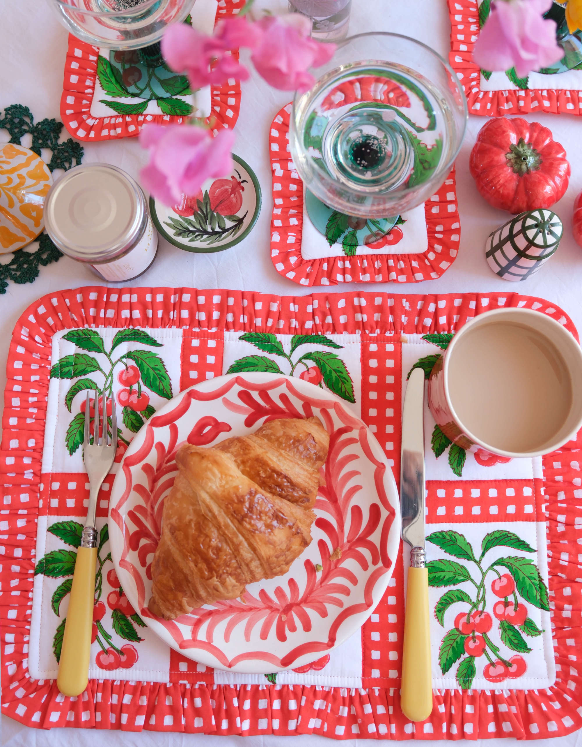 Pink City Prints Cherry Picnic Coasters (Set of 6)