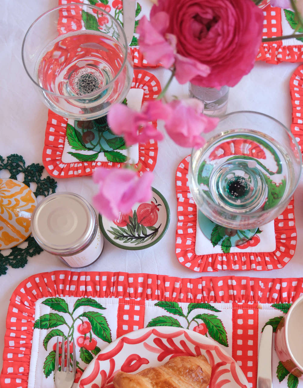 Pink City Prints Cherry Picnic Coasters (Set of 6)