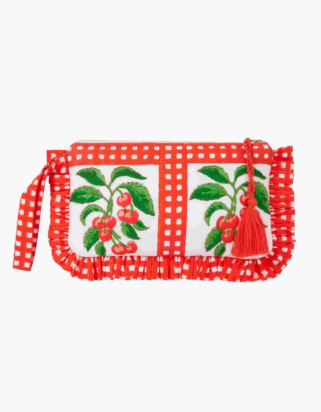 Pink City Prints Cherry Picnic Ruffle Pouch