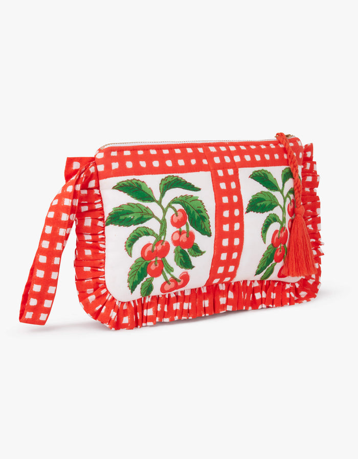 Pink City Prints Cherry Picnic Ruffle Pouch