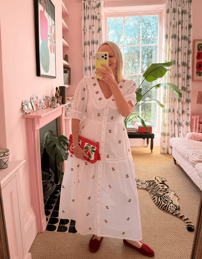 Pink City Prints Cherry Picnic Ruffle Pouch