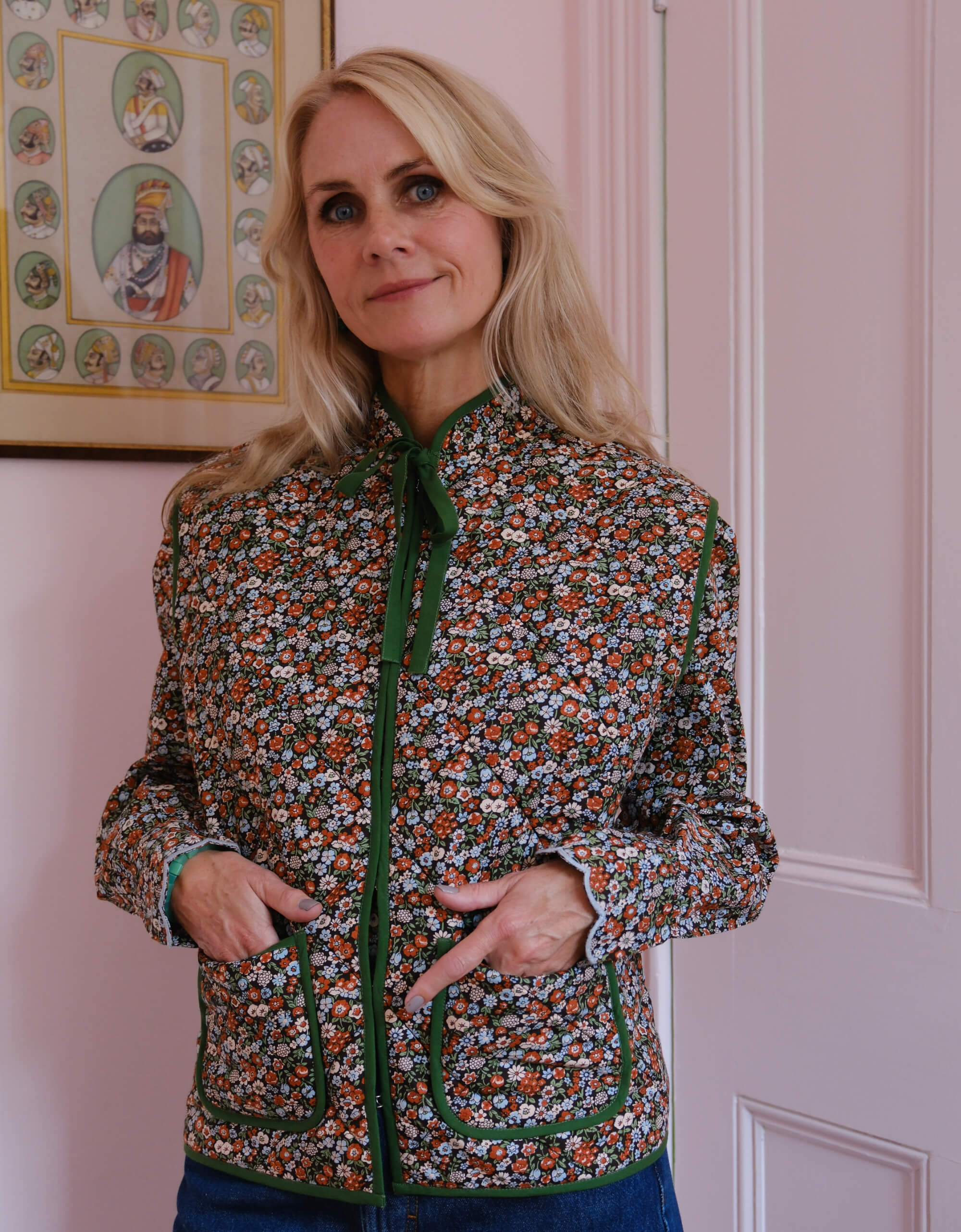 Maggie Gilet | Brown, Blue & Green Floral Vest | Screen Print Cotton