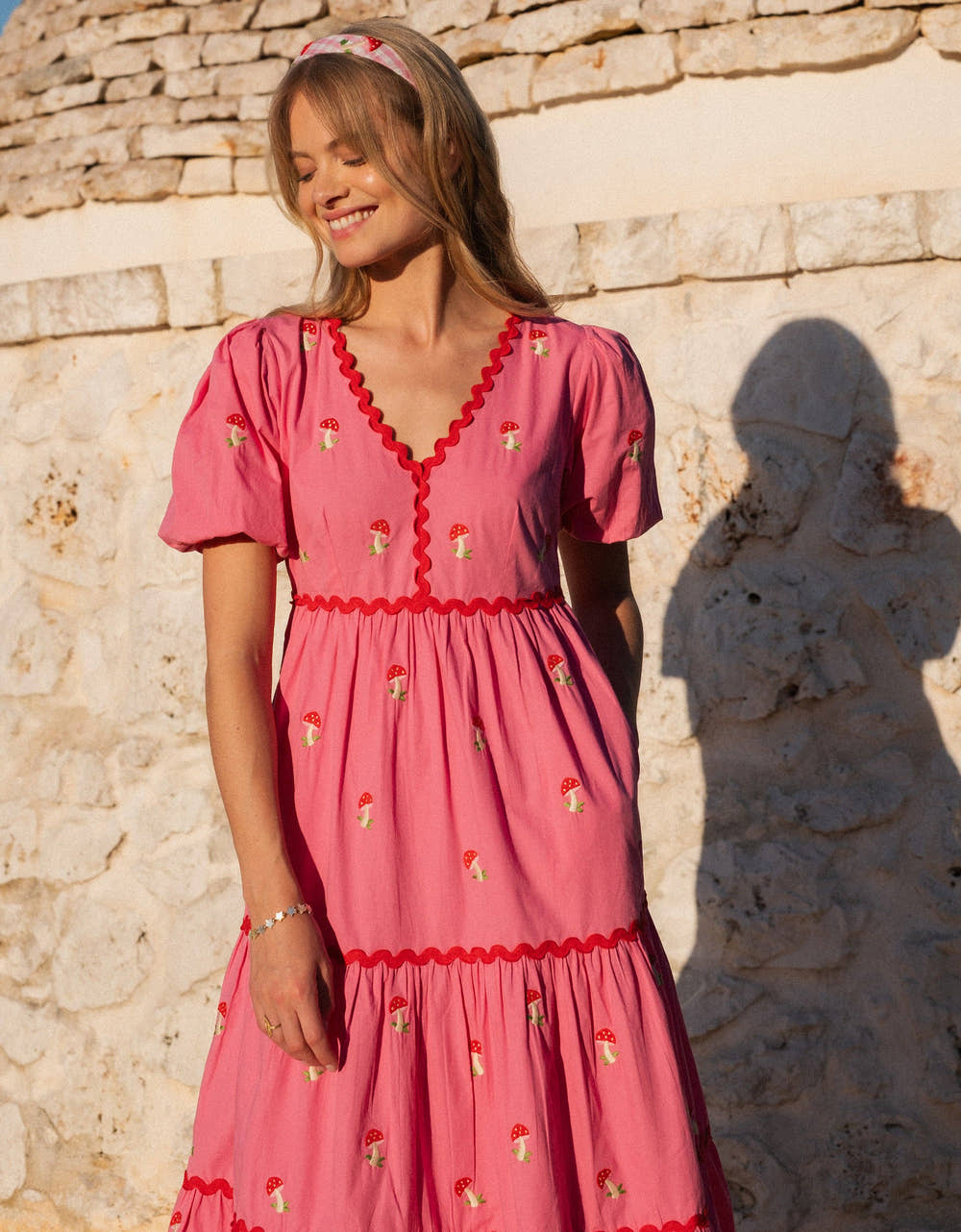 Pink City Prints Embroidered Bubblegum Mushroom Jolie Dress
