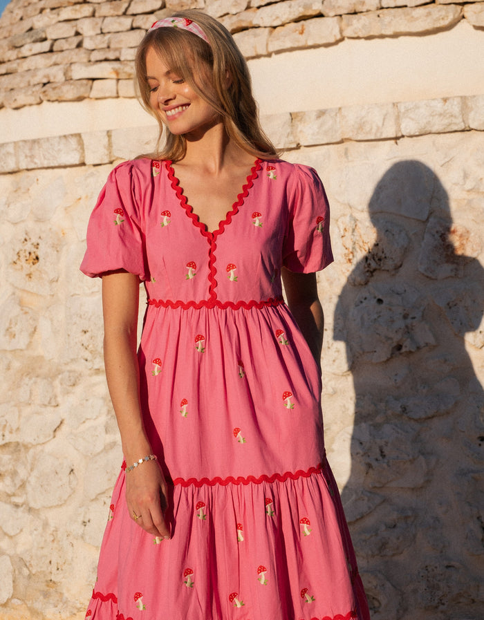 Pink City Prints Embroidered Bubblegum Mushroom Jolie Dress