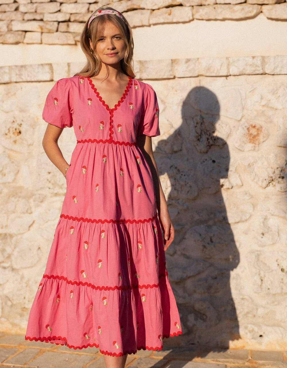 Pink City Prints Embroidered Bubblegum Mushroom Jolie Dress