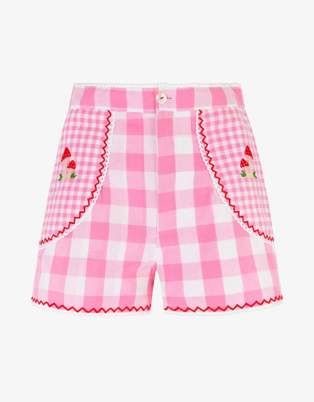 Pink City Prints Embroidered Candy Floss Gingham Ava Shorts
