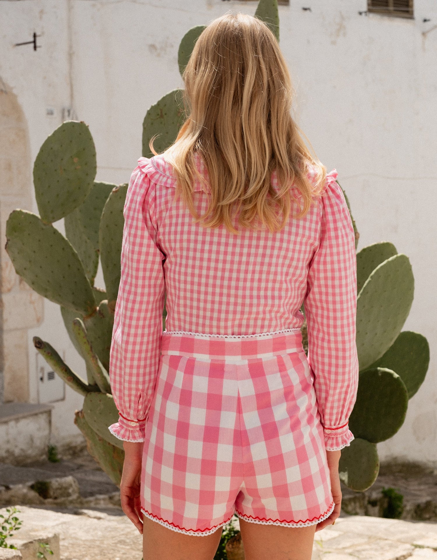 Pink City Prints Embroidered Candy Floss Gingham Ava Shorts