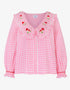 Pink City Prints Embroidered Candy Floss Gingham Esme Blouse