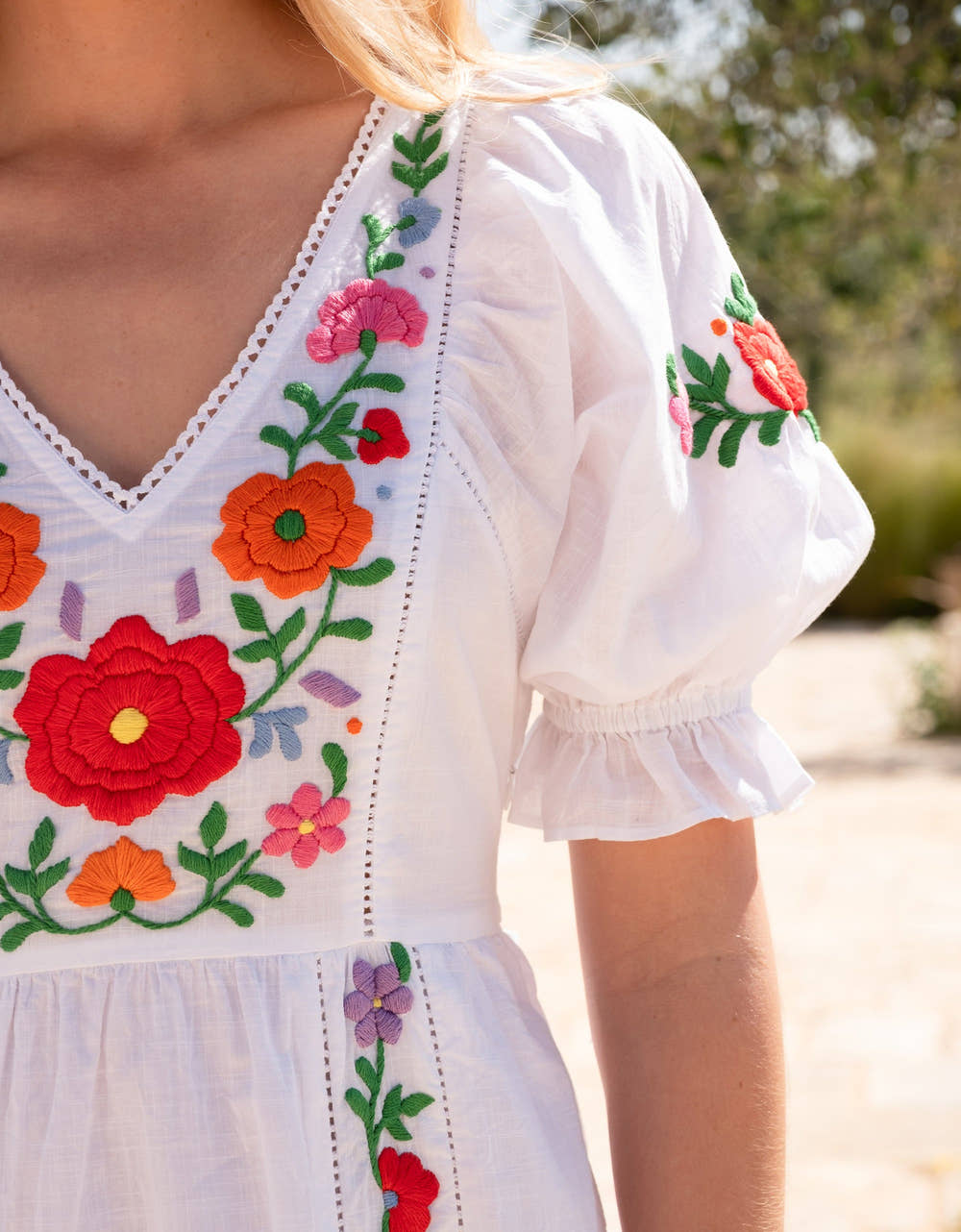 Pink City Prints Embroidered Folk Flowers Laura Dress