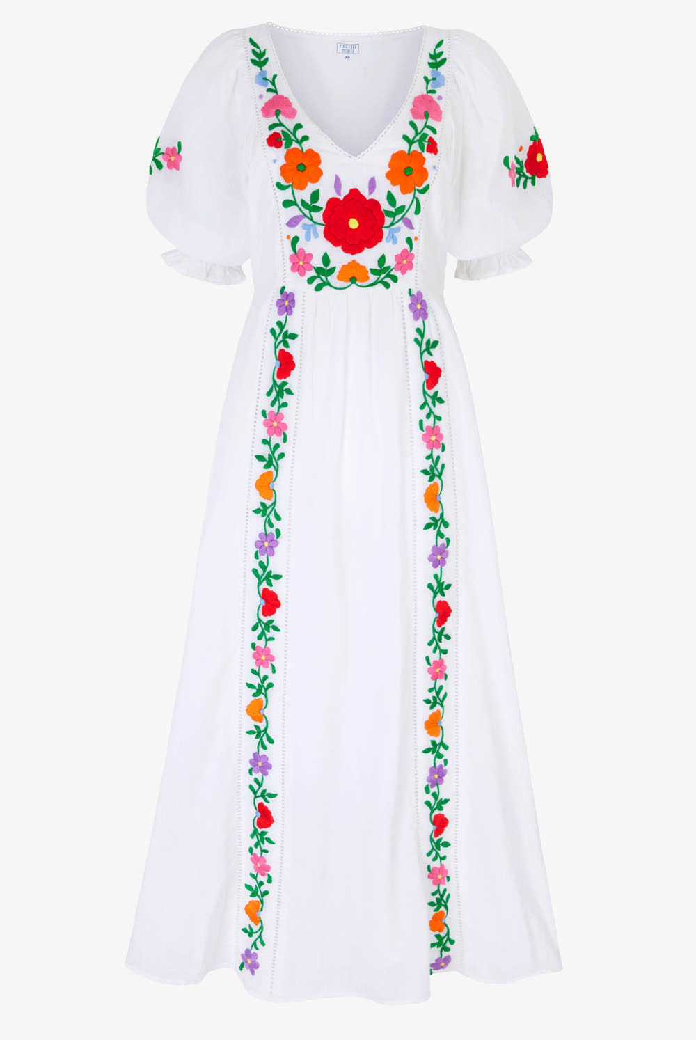 Pink City Prints Embroidered Folk Flowers Laura Dress