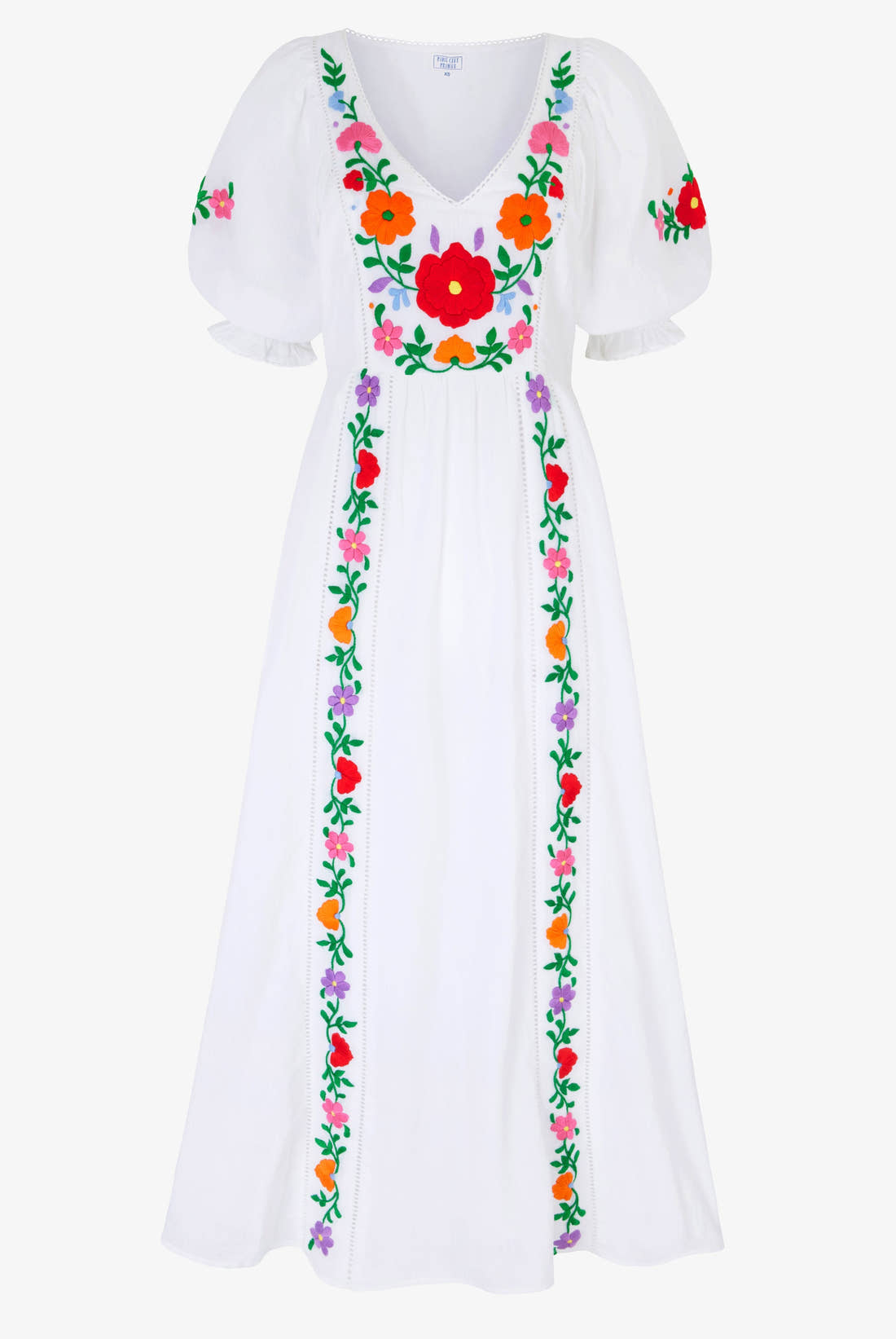 Pink City Prints Embroidered Folk Flowers Laura Dress