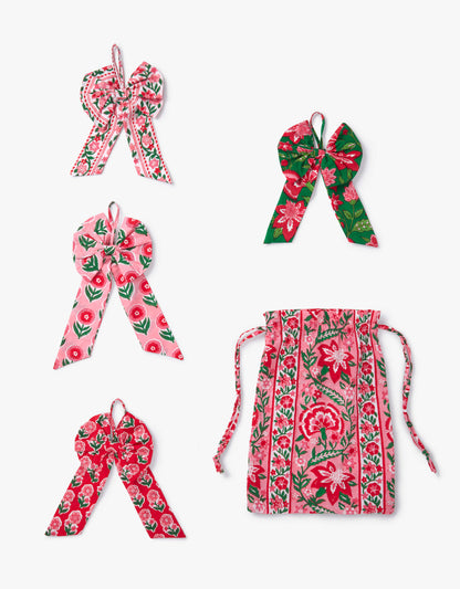Pink City Prints Festive Mix Bow Tree Decorations (Set of 4)