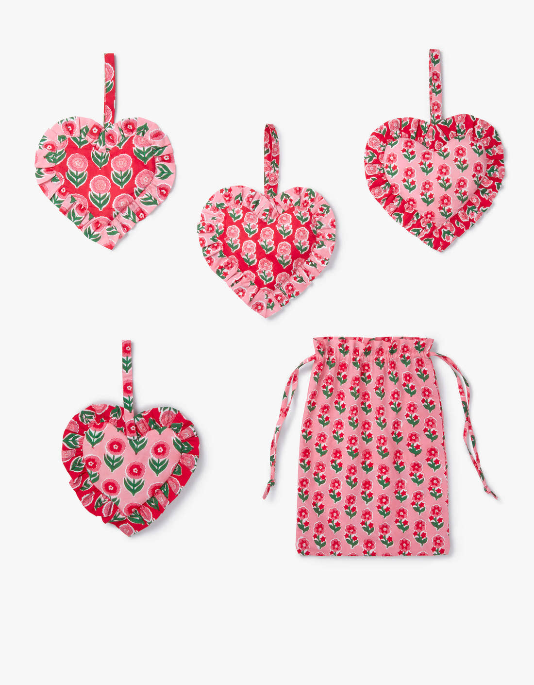 Pink City Prints Festive Mix Love Heart Decorations (Set of 4)