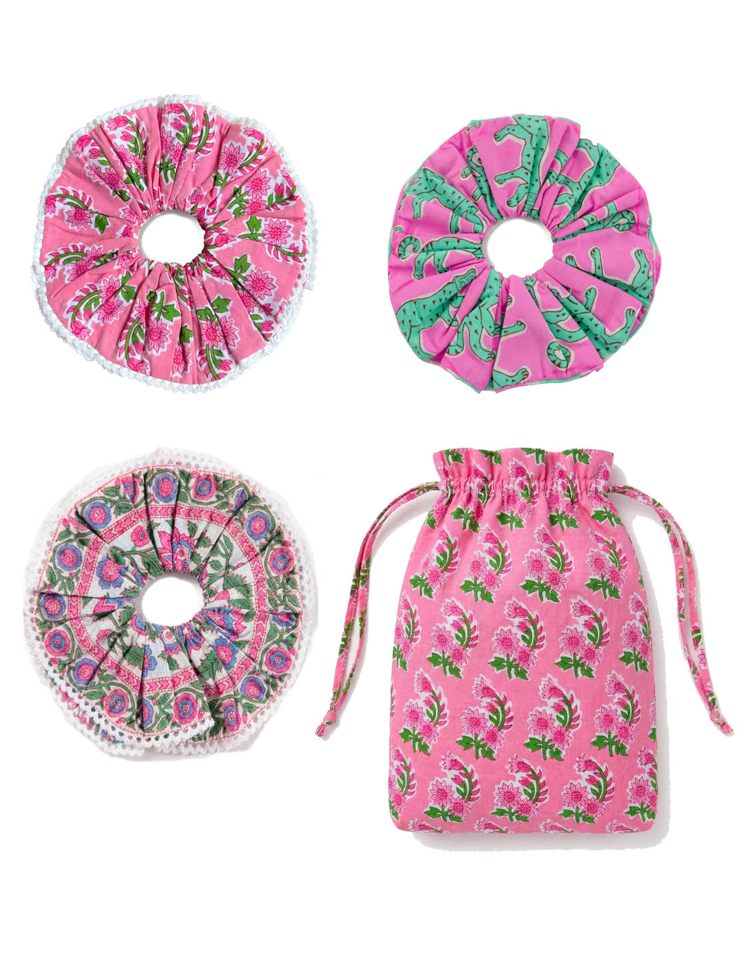 Pink City Prints Floral Roar Double Scrunchie Set