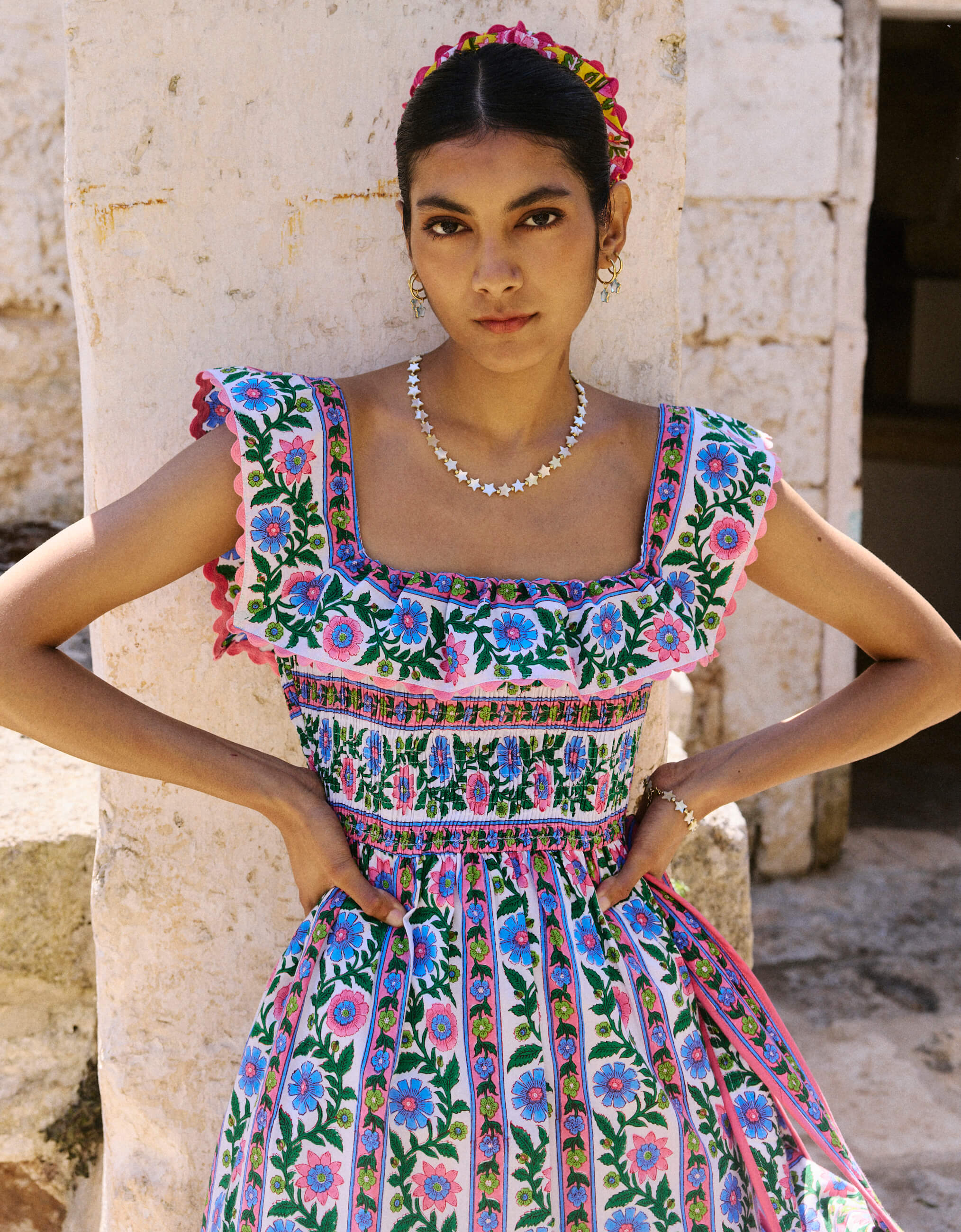 Pink City Prints Folk Border Carrie Dress