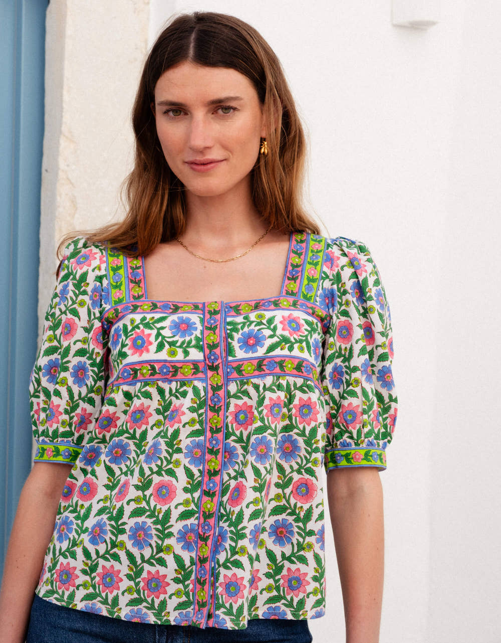 Pink City Prints Folk Border Lexi Top