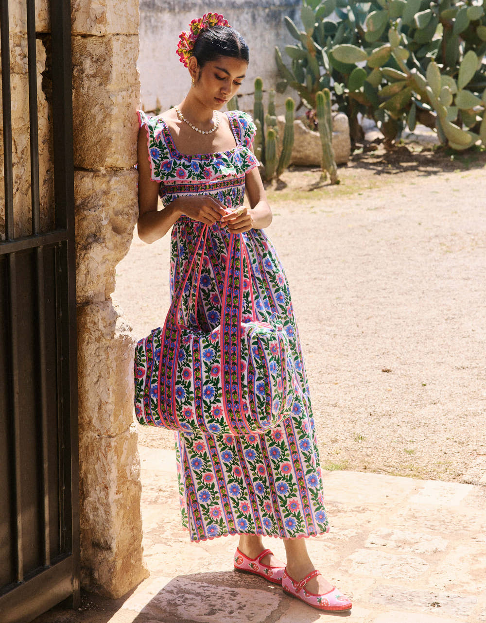 Pink City Prints Folk Border Weekend Bag