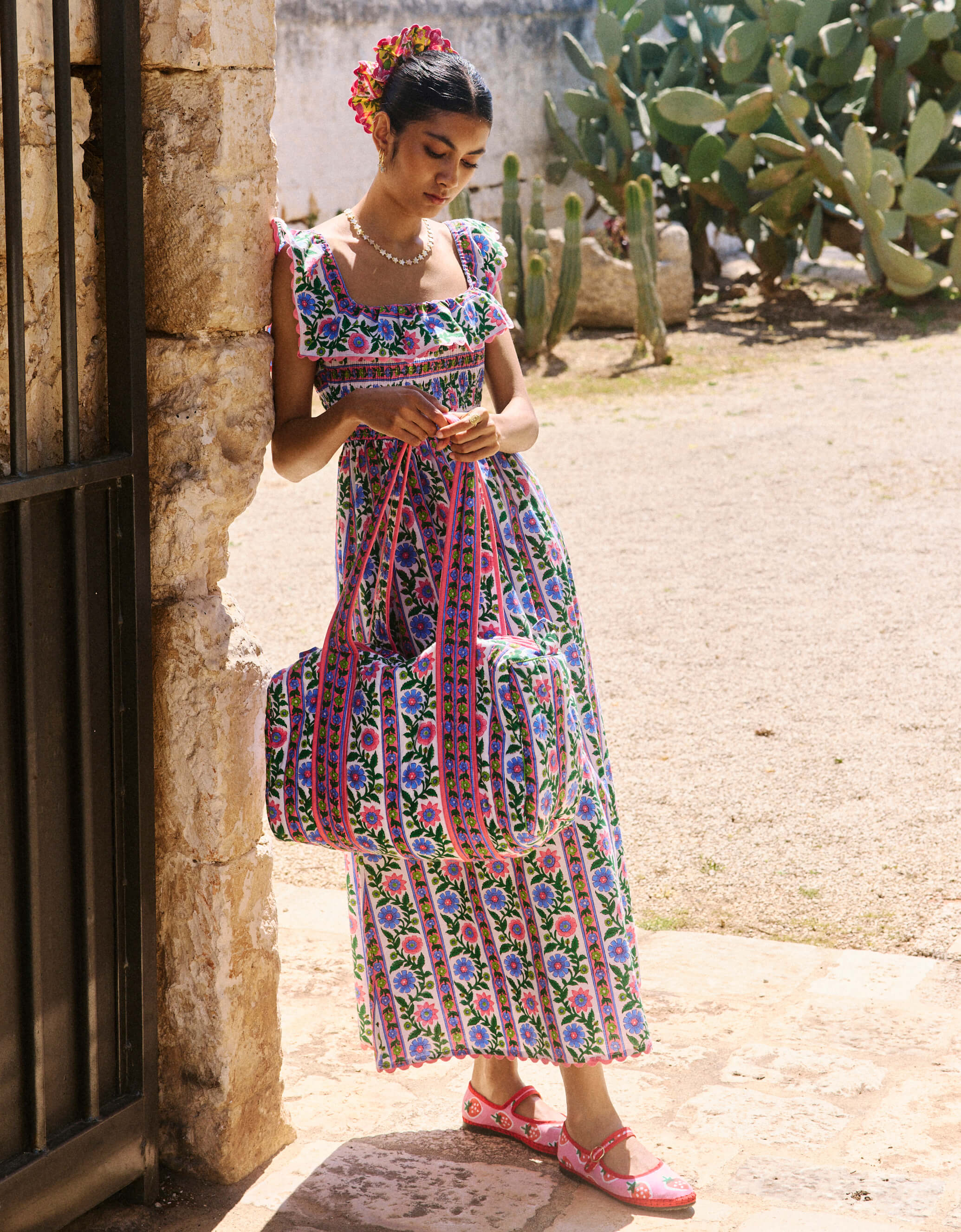 Pink City Prints Folk Border Weekend Bag