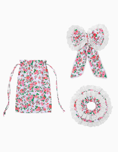 Pink City Prints French Ditsy Bow and Scrunchie Set