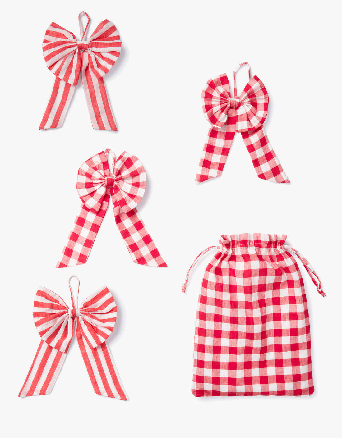 Pink City Prints Gingham Mix Bow Tree Ornaments (Set of 4)