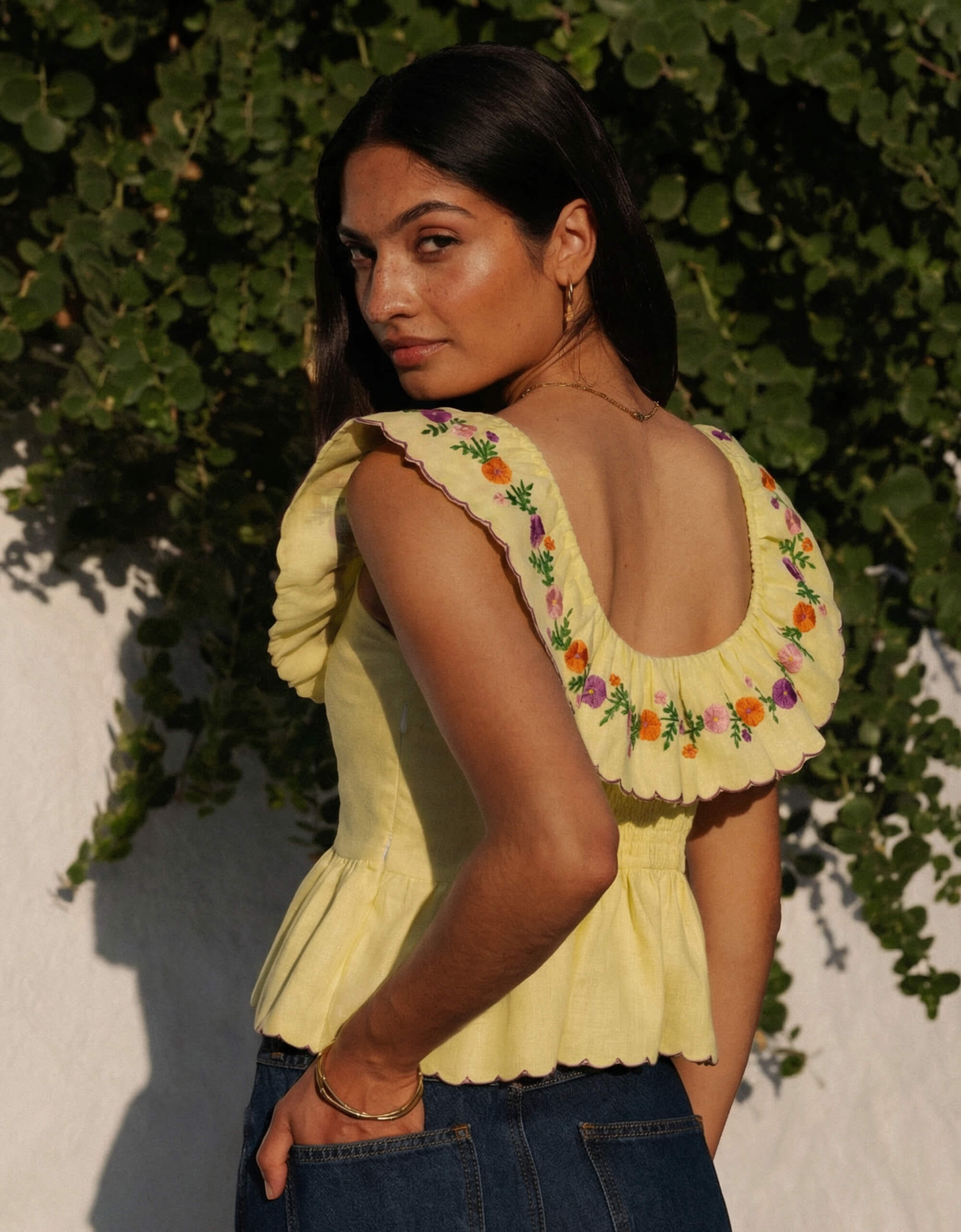 Pink City Prints Lemon Embroidery Nora Top