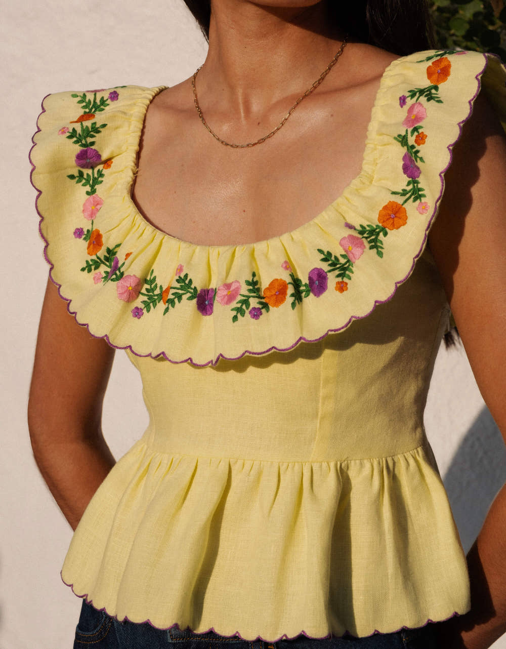 Pink City Prints Lemon Embroidery Nora Top