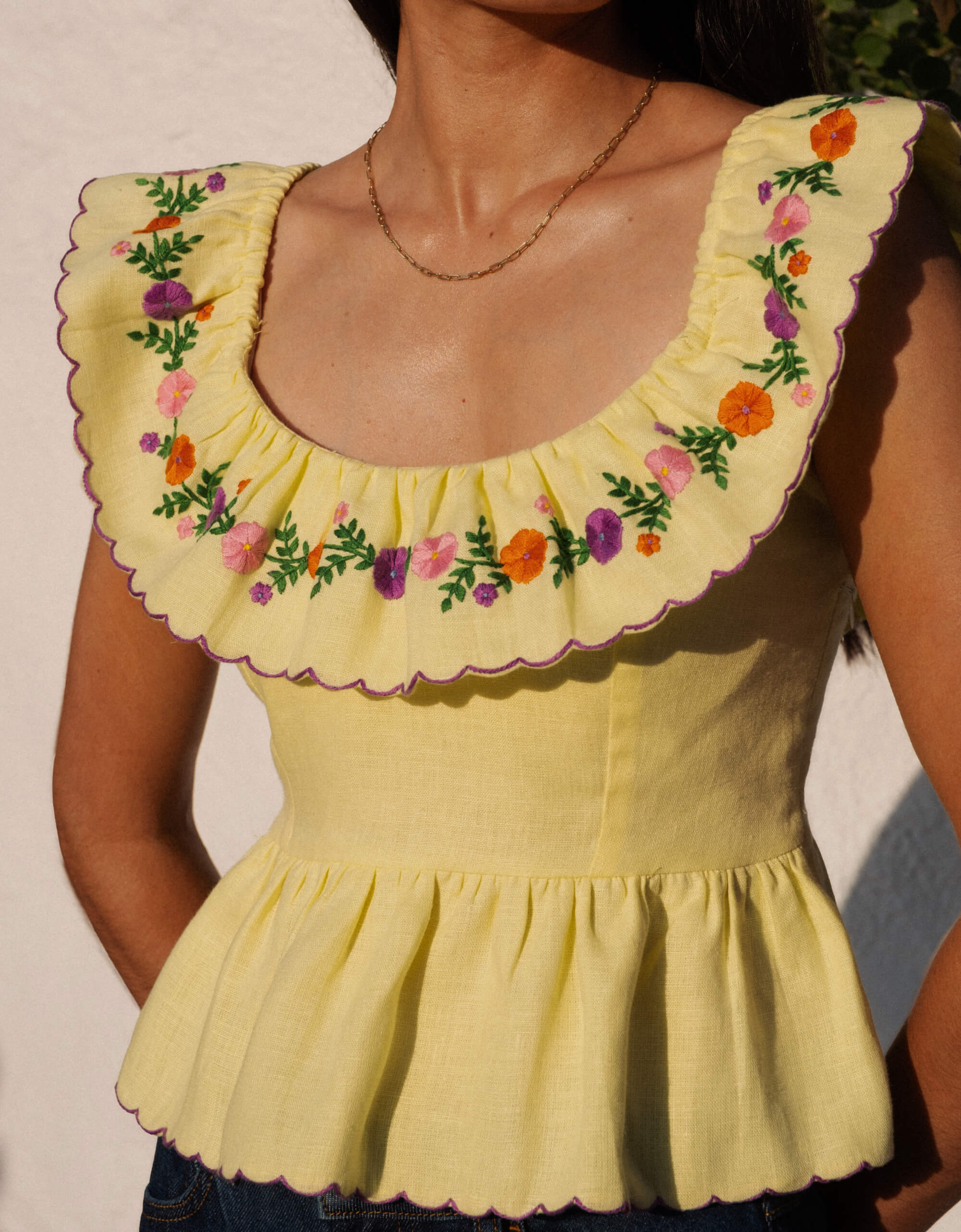 Pink City Prints Lemon Embroidery Nora Top