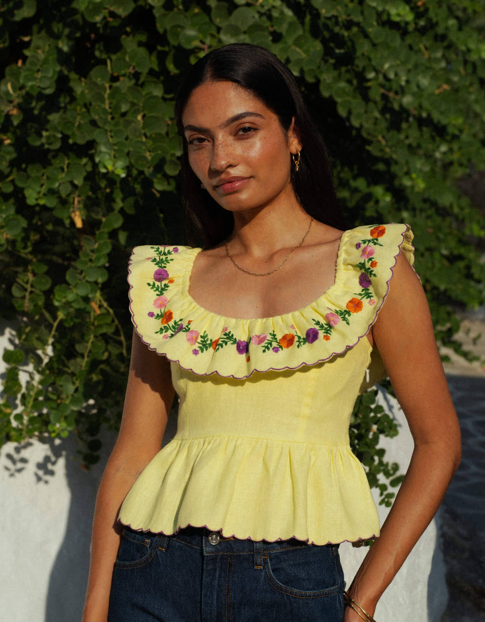 Pink City Prints Lemon Embroidery Nora Top