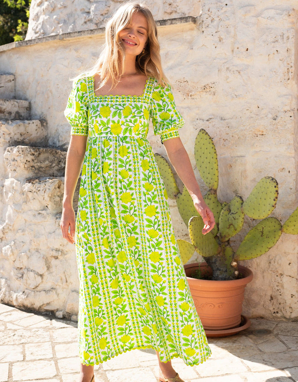 Pink City Prints Lime Border Elizabeth Dress