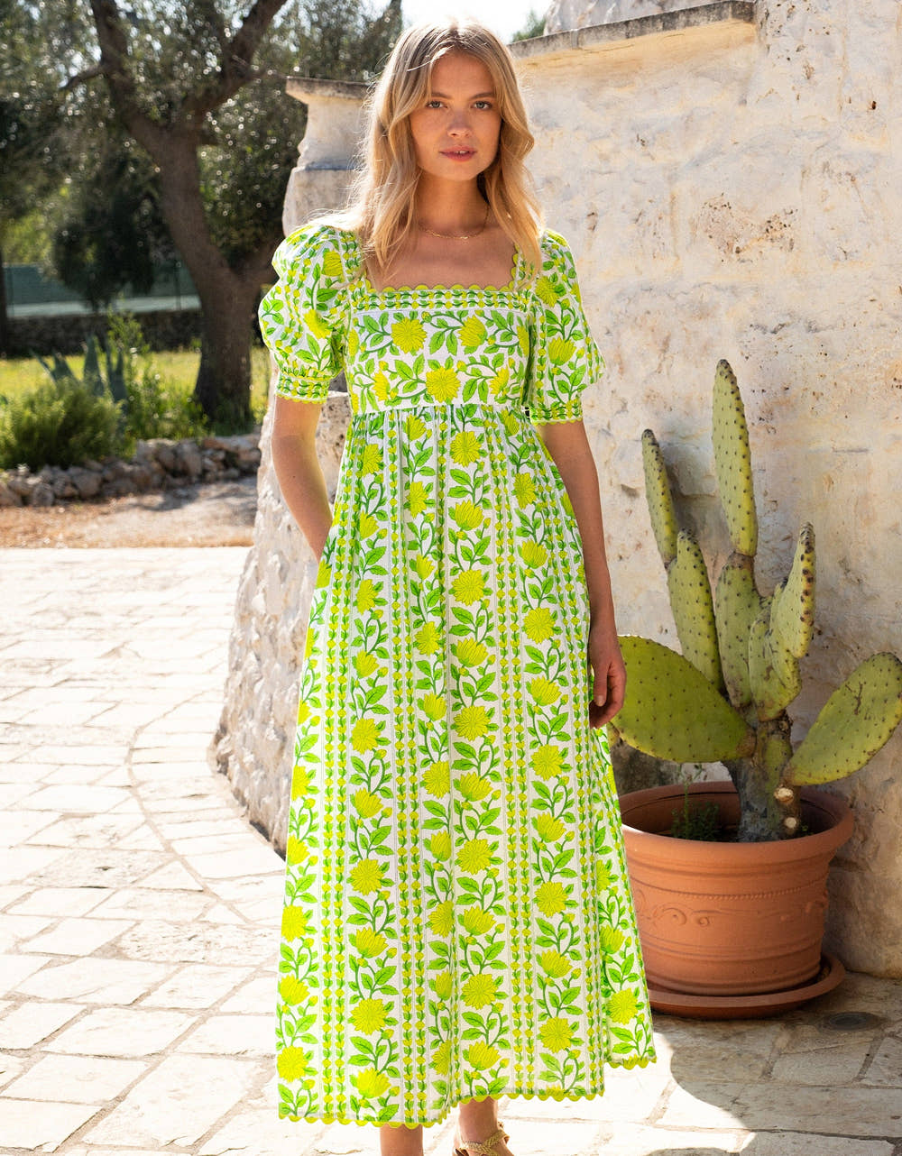 Pink City Prints Lime Border Elizabeth Dress