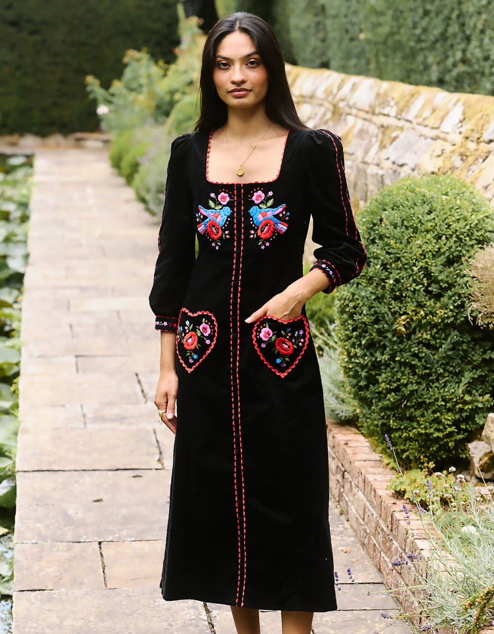 Pink City Prints Love Bird Embroidery Olivia Dress