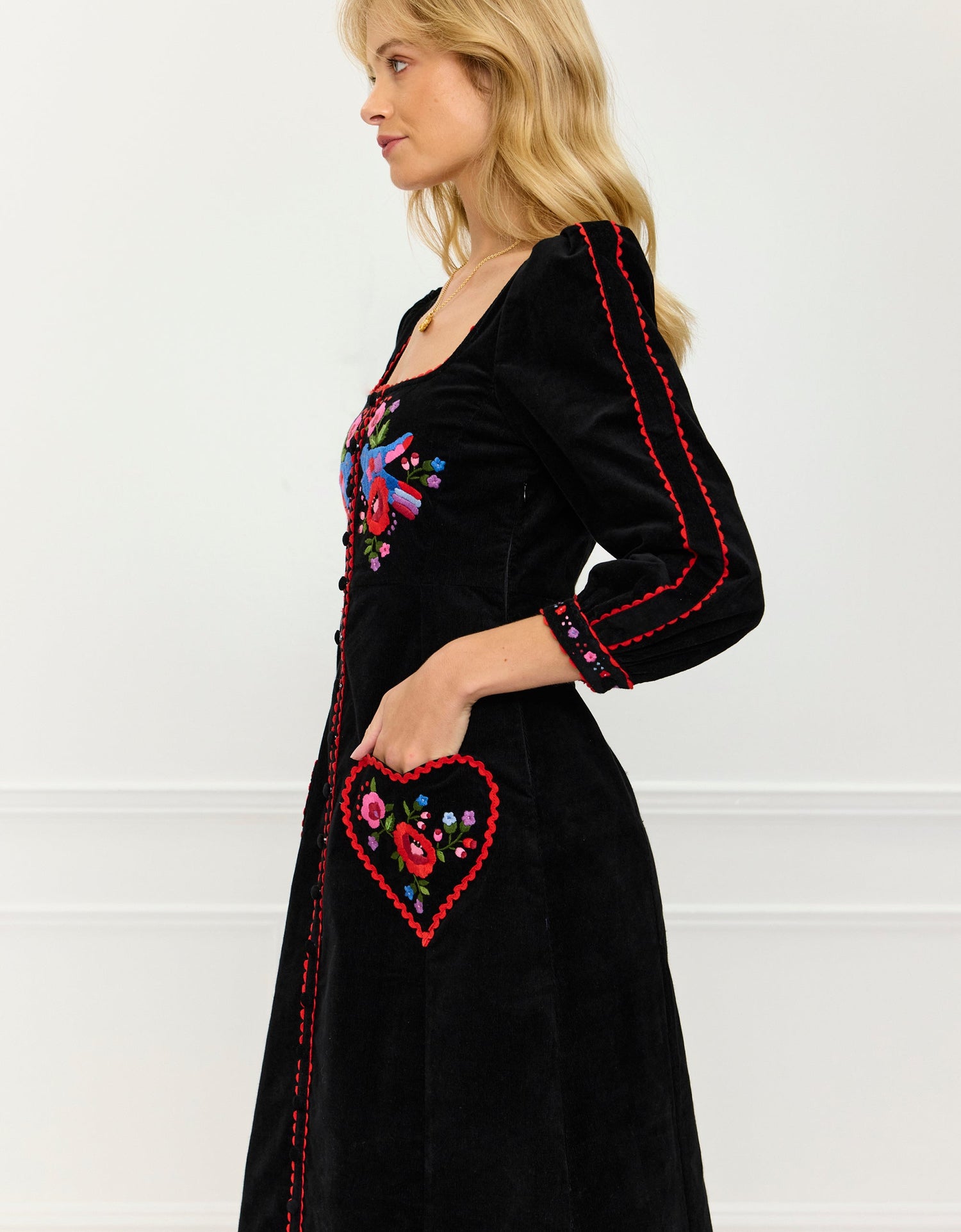 Pink City Prints Love Bird Embroidery Olivia Dress