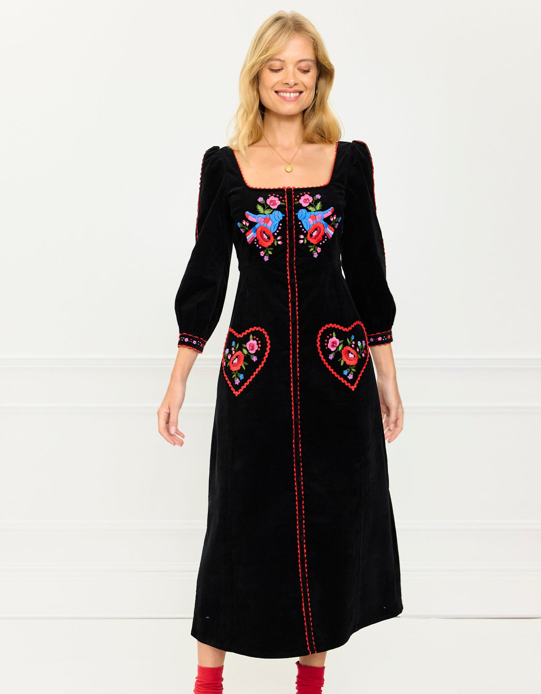 Pink City Prints Love Bird Embroidery Olivia Dress