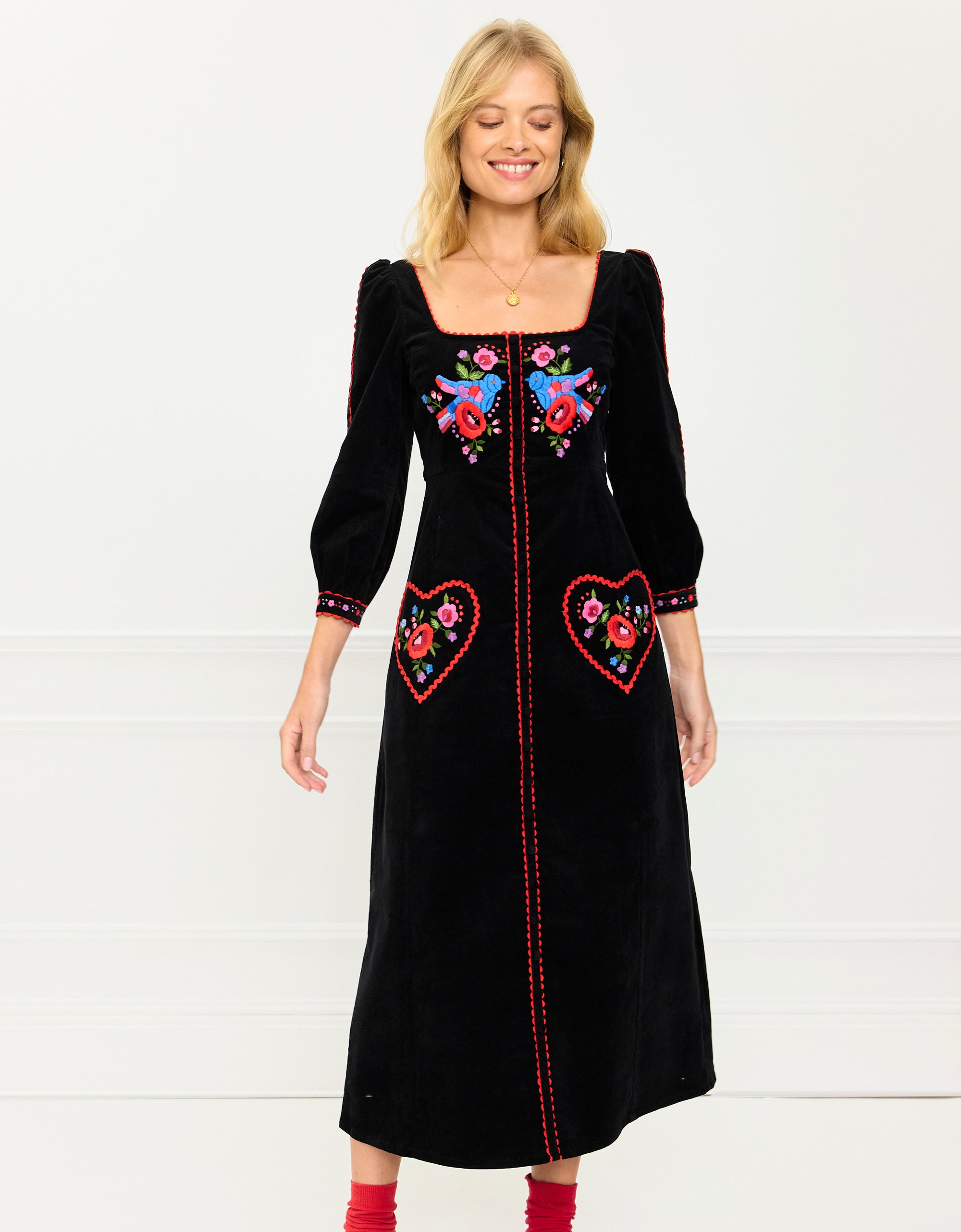Pink City Prints Love Bird Embroidery Olivia Dress