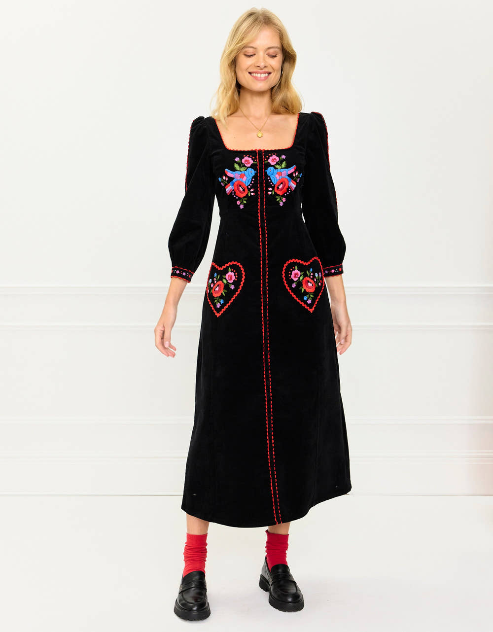 Pink City Prints Love Bird Embroidery Olivia Dress