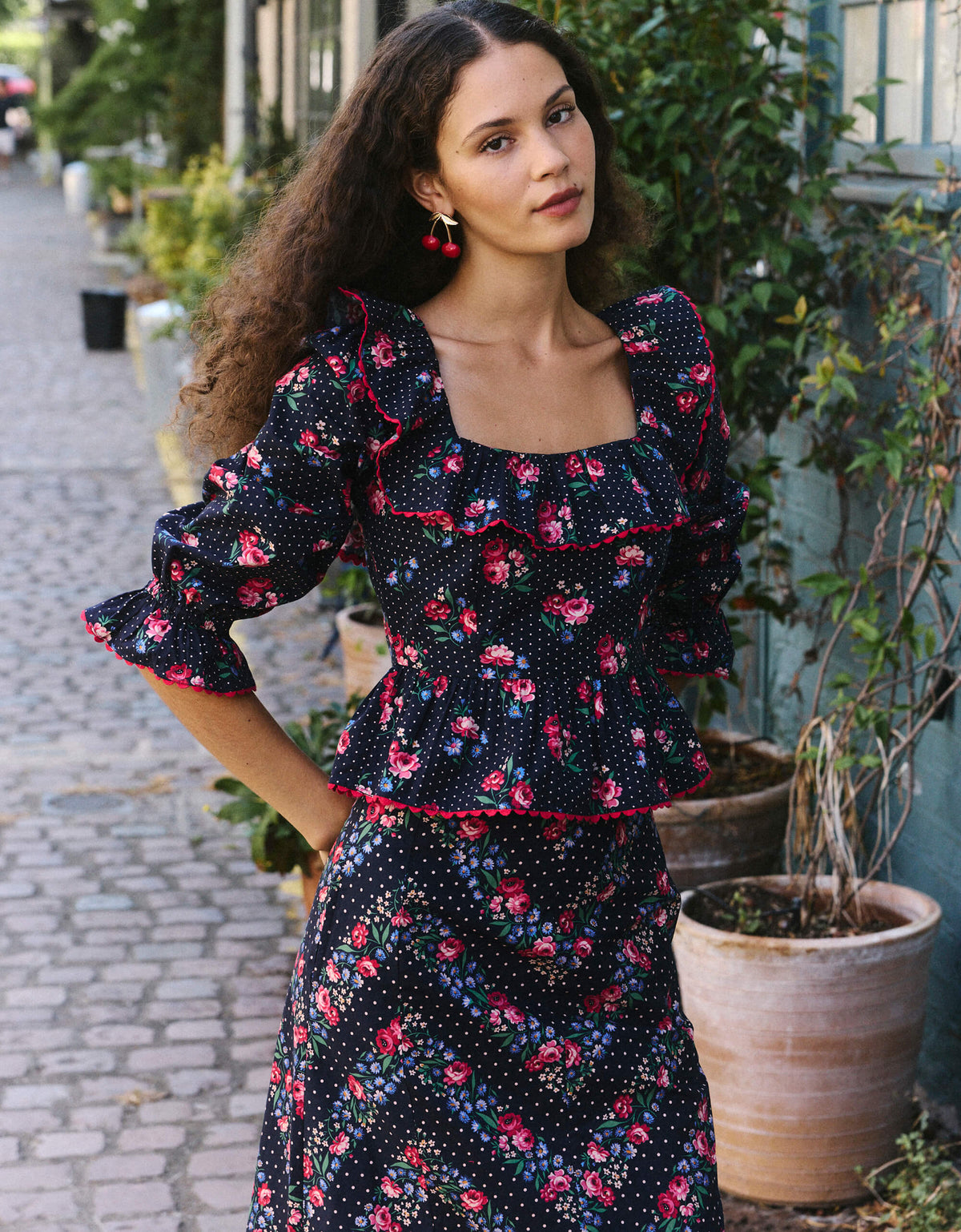Pink City Prints Navy Rose Mabel Top