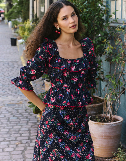 Pink City Prints Navy Rose Mabel Top