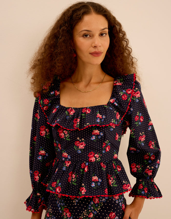 Pink City Prints Navy Rose Mabel Top