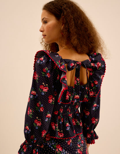 Pink City Prints Navy Rose Mabel Top