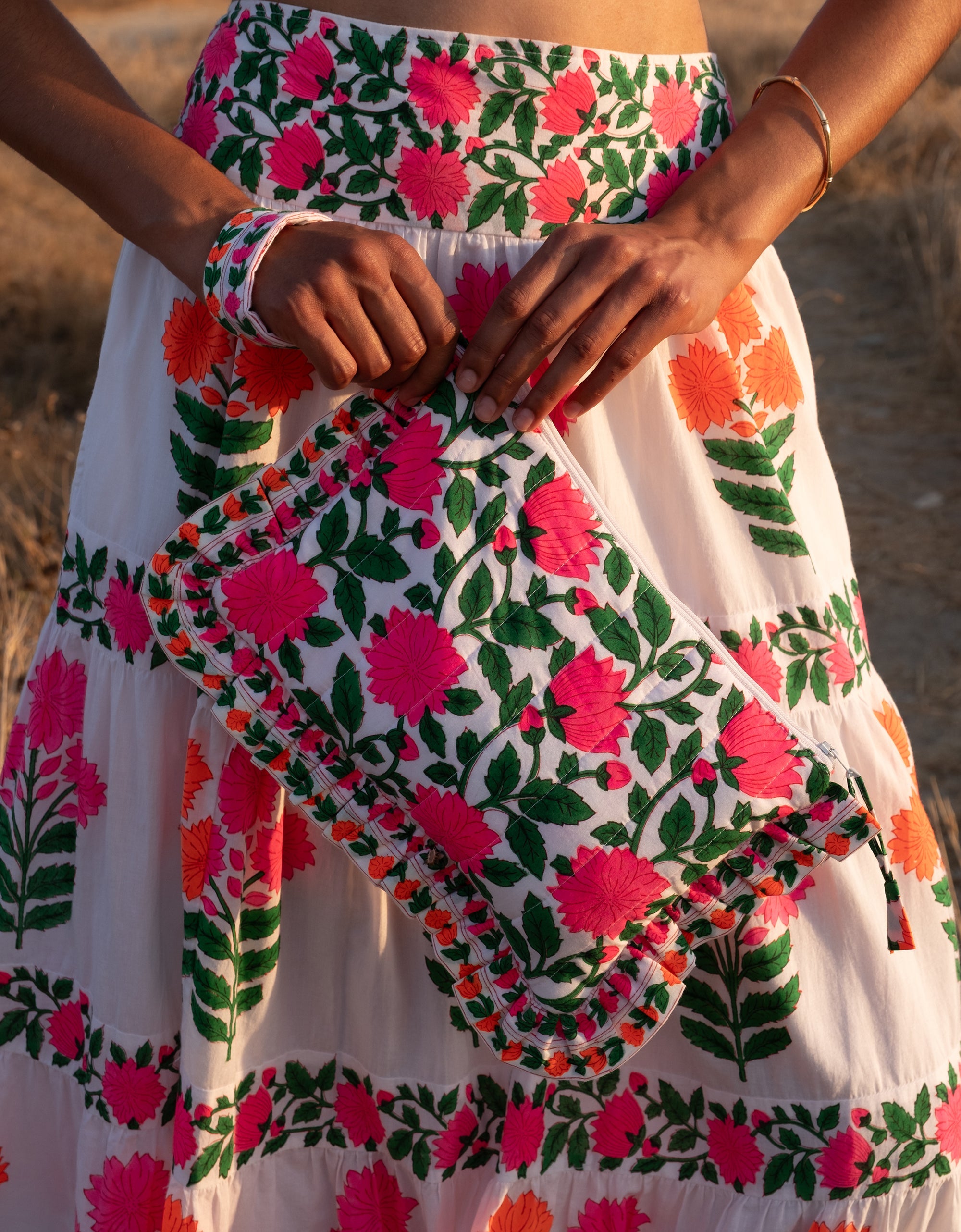 Pink City Prints Neon Border Ruffle Pouch